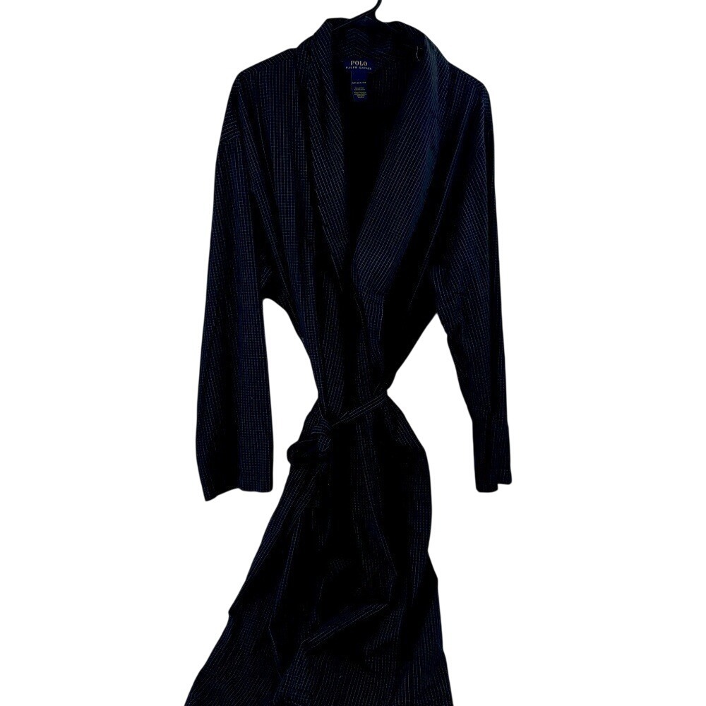 Polo Ralph Lauren‎ Mens black  White Grid Check Cotton Robe SM SM/M